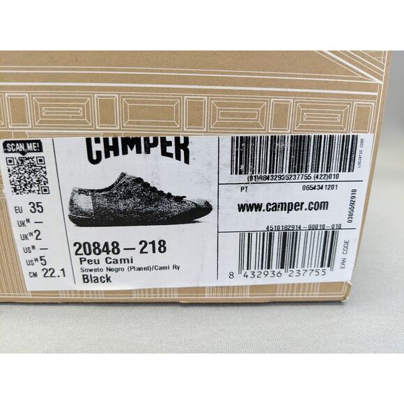 Camper Peu Cami Black 20848-218 Lace Up Nubuck Shoes Women’s US Size 5 - Picture 8 of 9